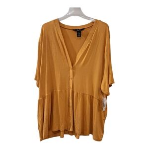 Justify peplum Butto-Down top blouse mustard yellow contemporary size 3X